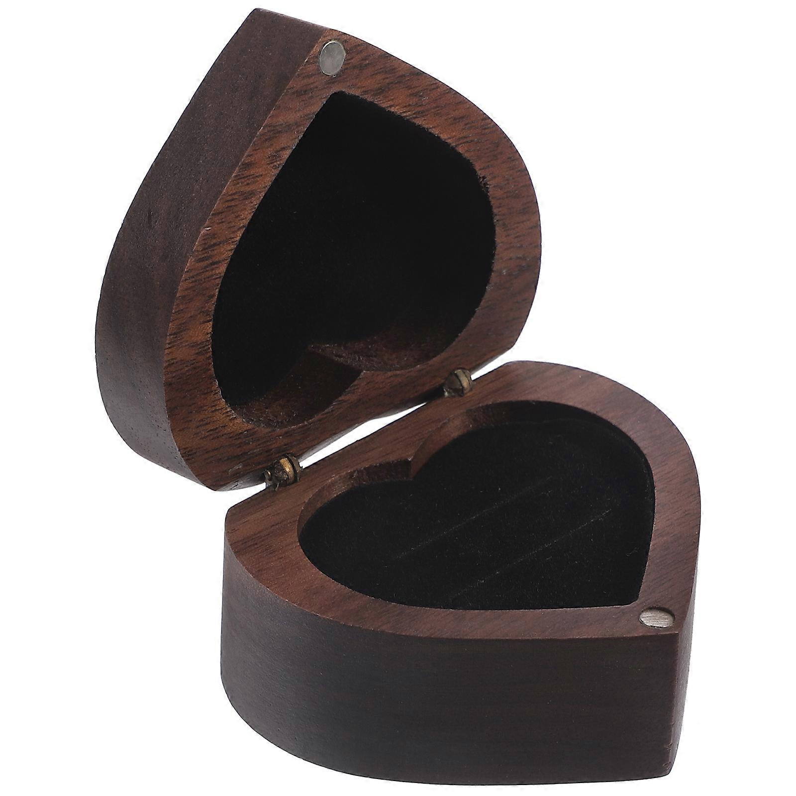 Heart Shape Rings Box Wooden Case for Storage Wedding Proposal