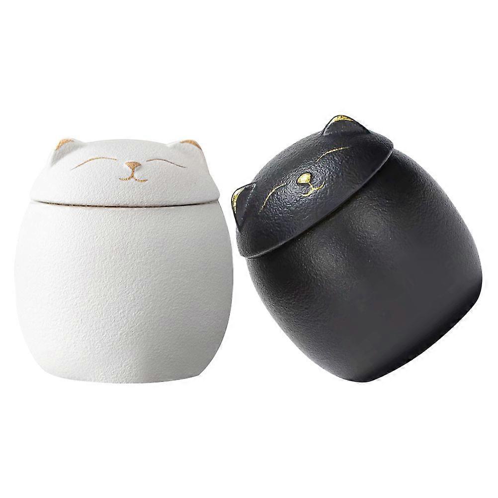 Small Cat Shape Ceramic Tea Storage Jar for Storage 4Pcs