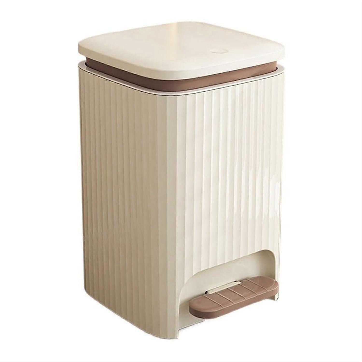 Square Plastic Trash Can with Lid, 9L Kitchen Pedal Bin, Double Opening Odor Control, Cream White