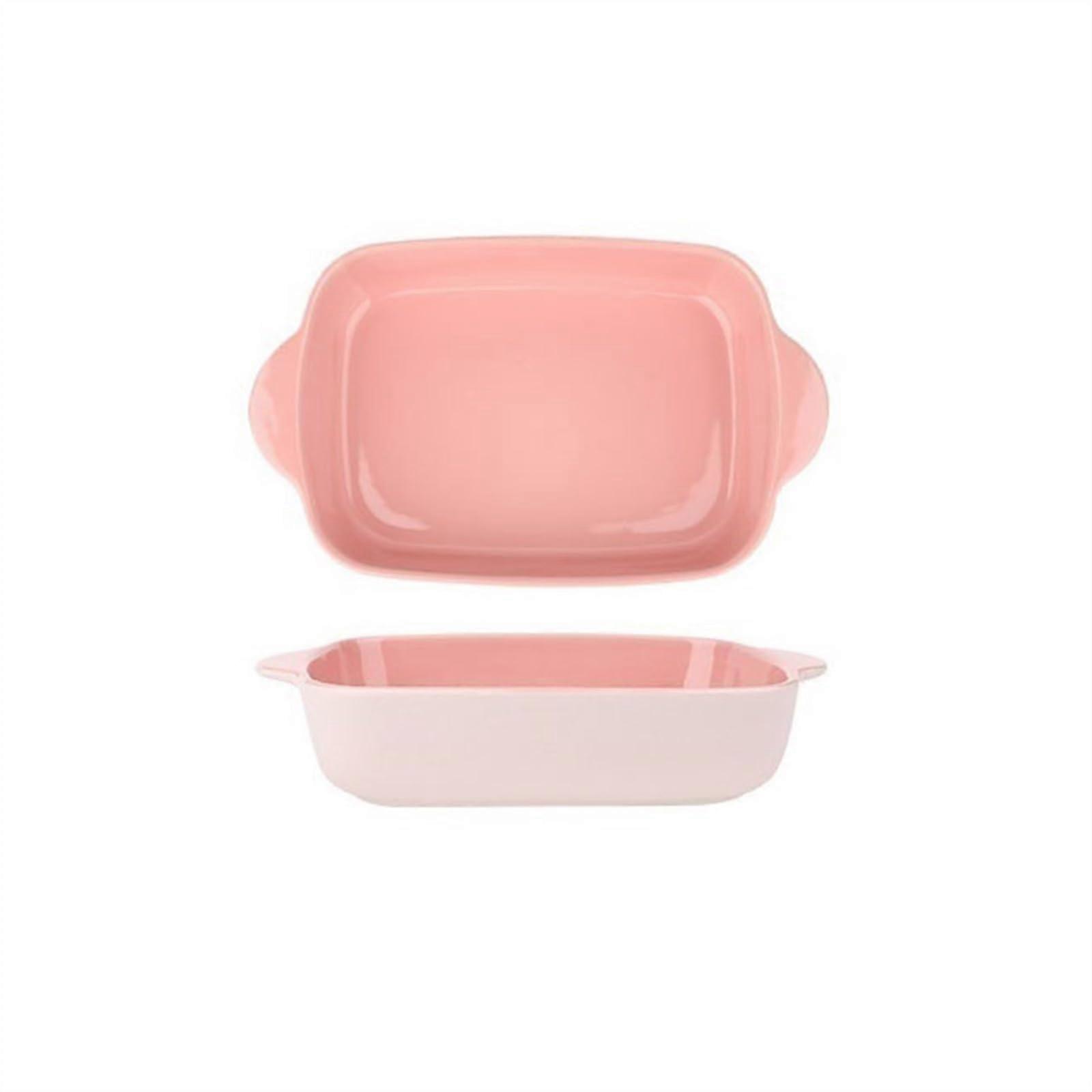 Pink Ceramic Baking Dish 6.8 Inches Rectangular Oven Microwave Dishwasher Safe with Handles