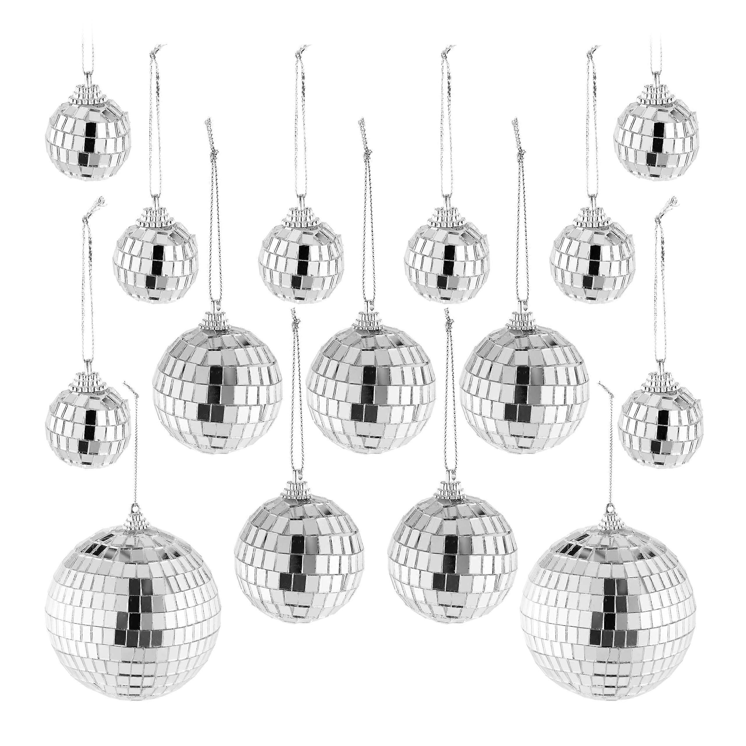 15pcs Mini Disco Balls Set Silver Mirror Party Decoration with Shiny Light Reflection 3 Sizes