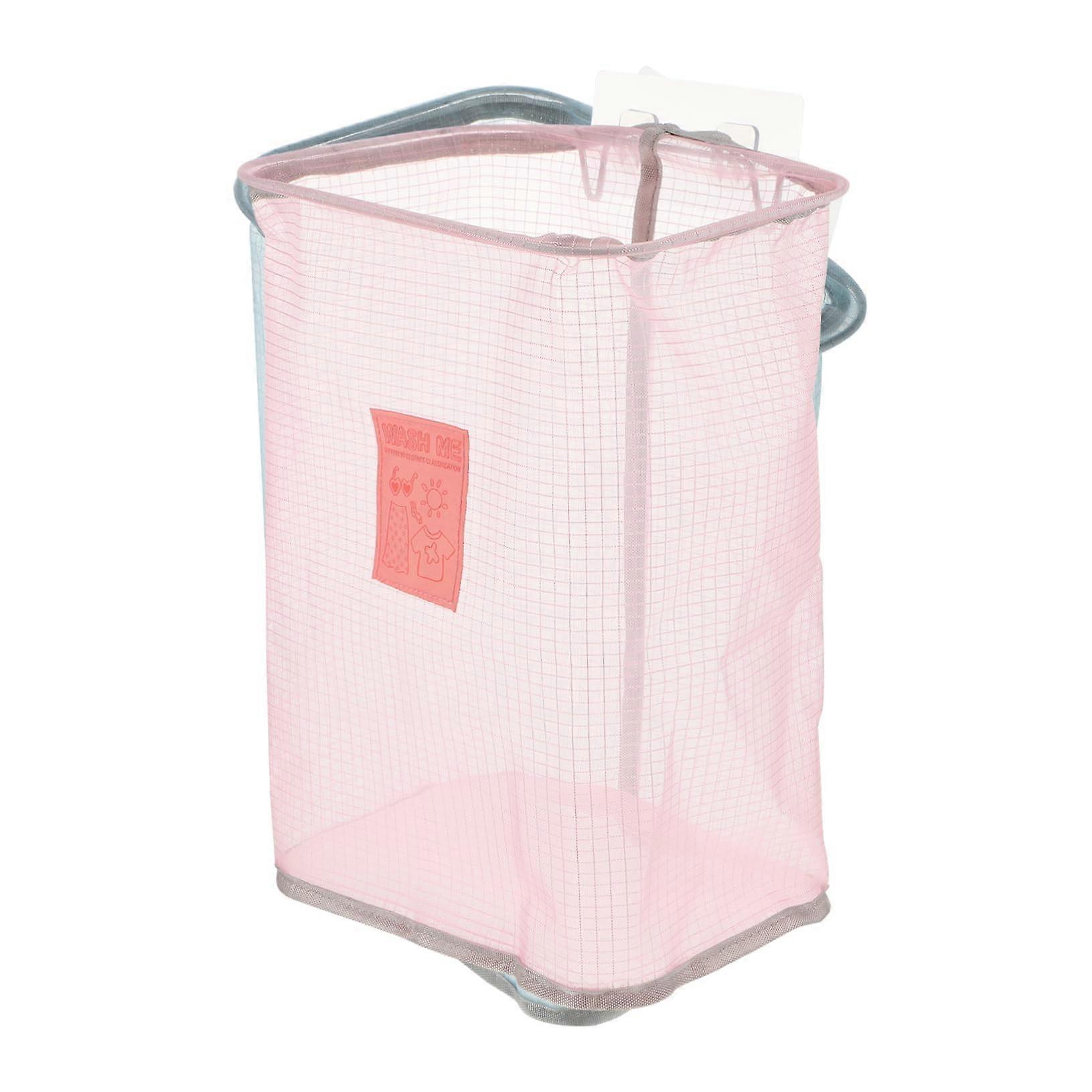 Wall Mounted Laundry Hamper Foldable Hanging Clothes Basket with Hook for Space Saving Storage Pink