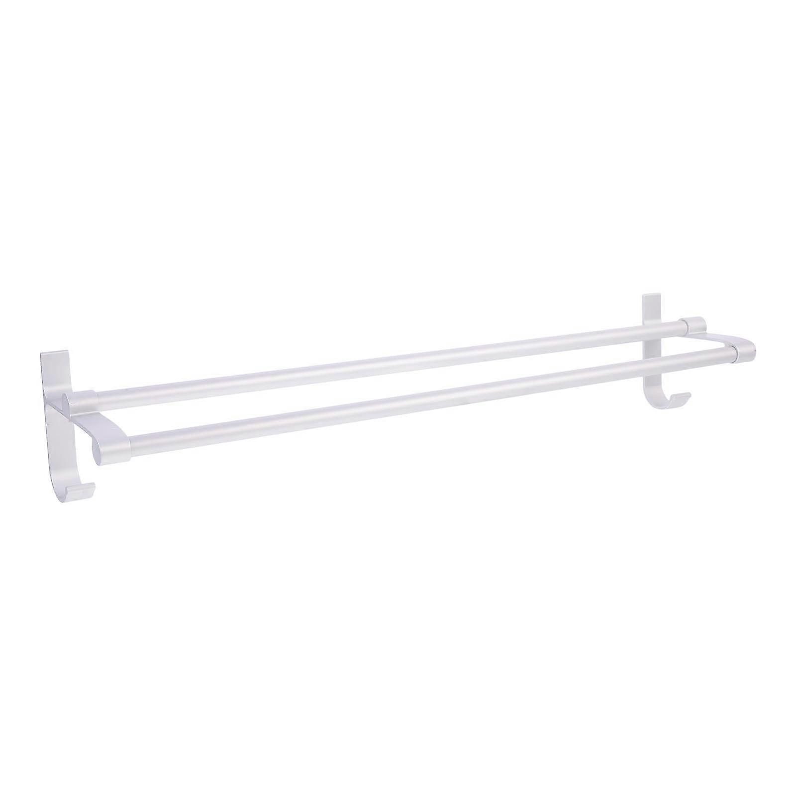 White Double Rod Wall Mounted Towel Rack Bathroom Holder Easy Install SpaceSaving Storage