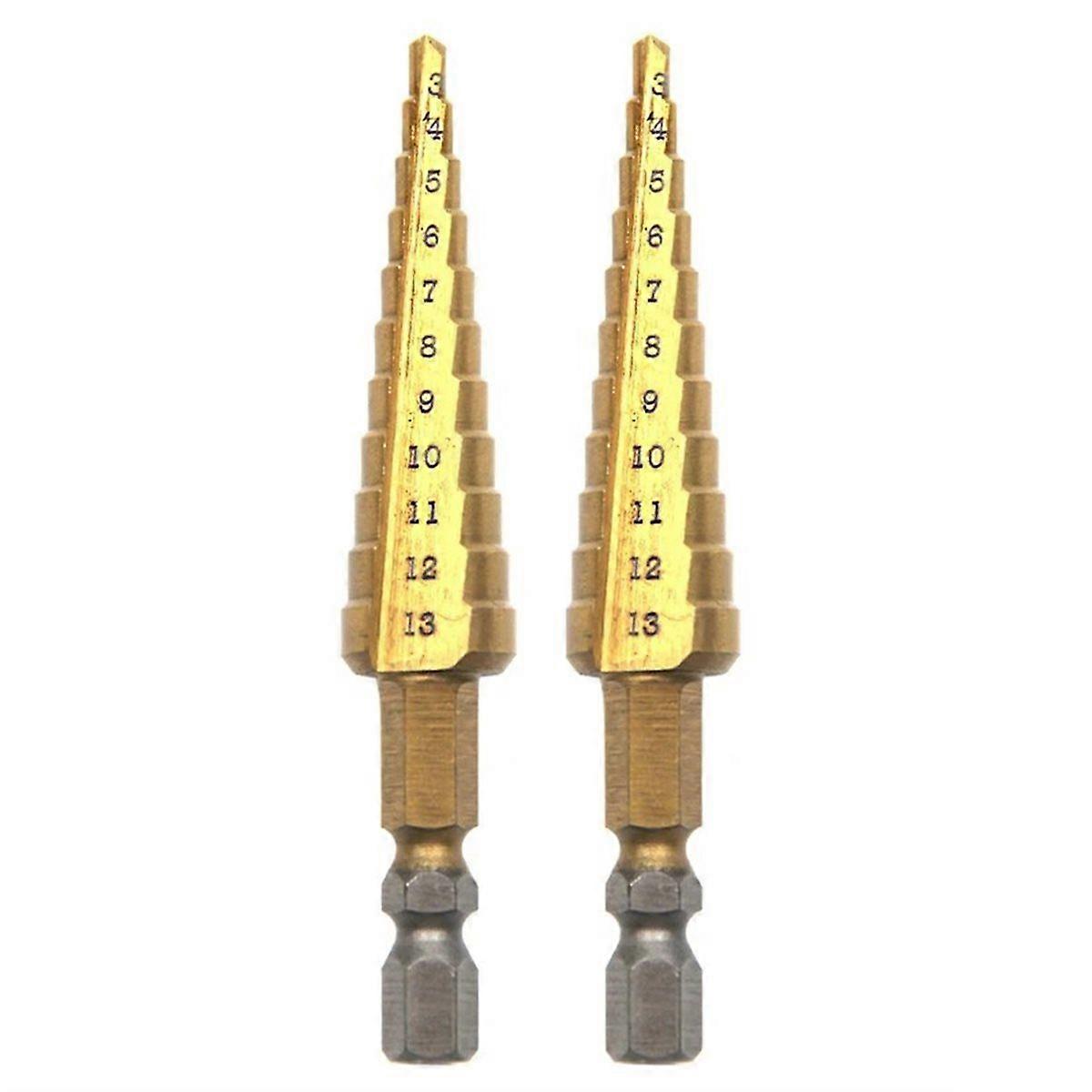 2PC 3-13mm Titanium Plated Hexagonal Handle Step Drill Multi Functional Pagoda Drill Irregular Drill Bit Drilling Tool