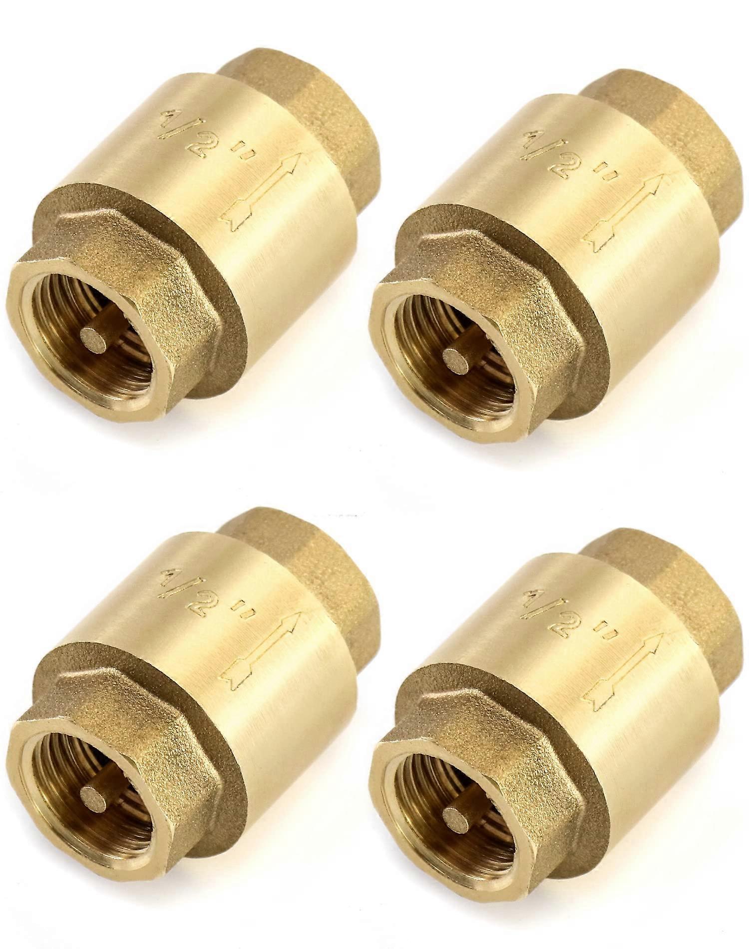 1/2 Inch Brass Check Valve, Female Thread One Way Valve, Prevent Fluid Backflow, 4 Pack