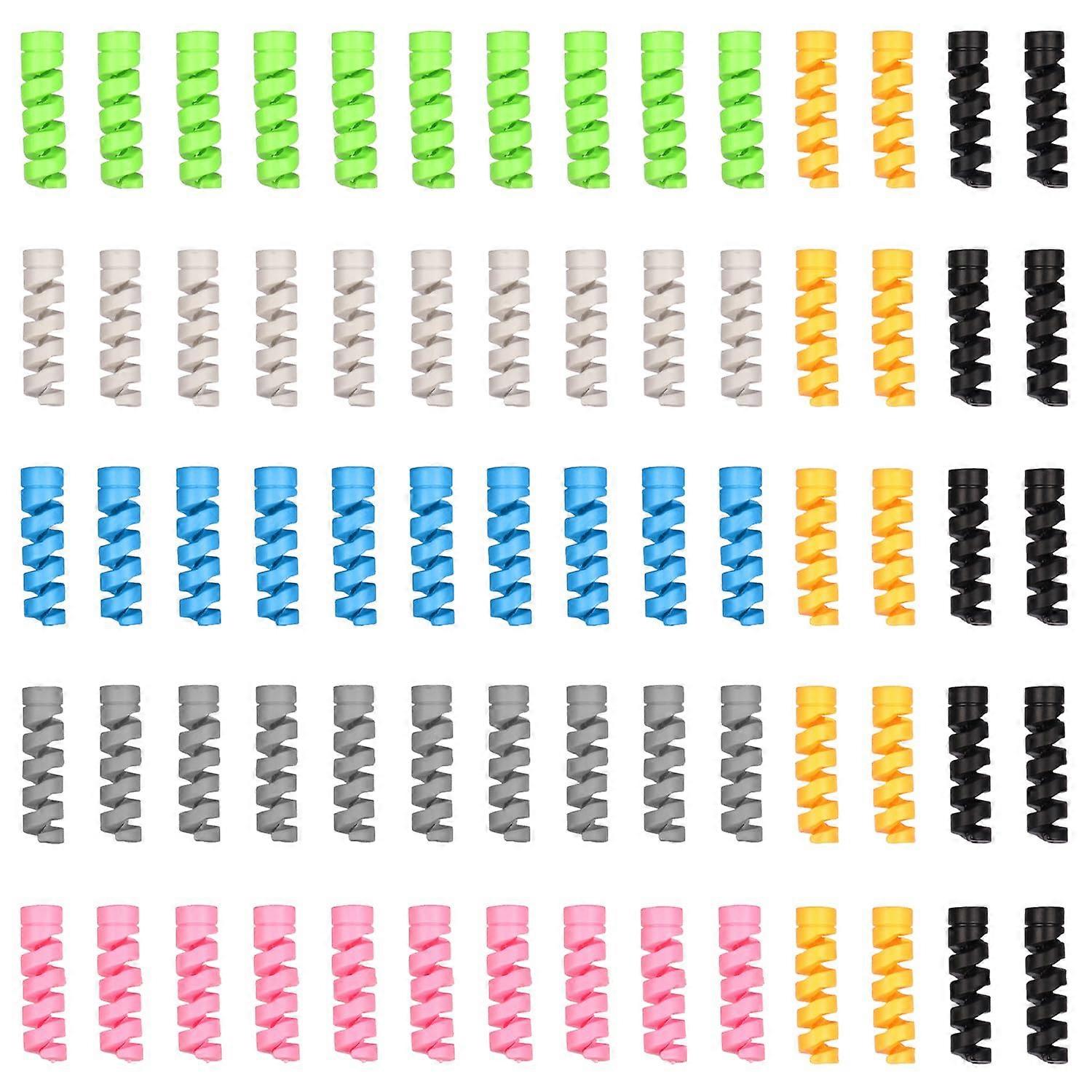 70 Pcs Spiral Cable Protector Set AntiFray Flexible Sleeve for Charging Cords and Data Cables