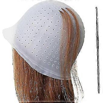 Silicone Highlighting Cap with Holes and Hook for Hair Salon, Reusable Hairdressing and Dyeing Tool