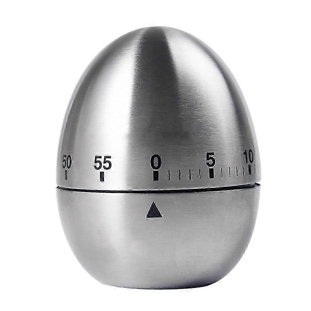 Stainless Steel Creative Mechanical Rotate Timer Egg Shape Manual Countdown Timer Household Cooking Kitchen Reminder (Silver)