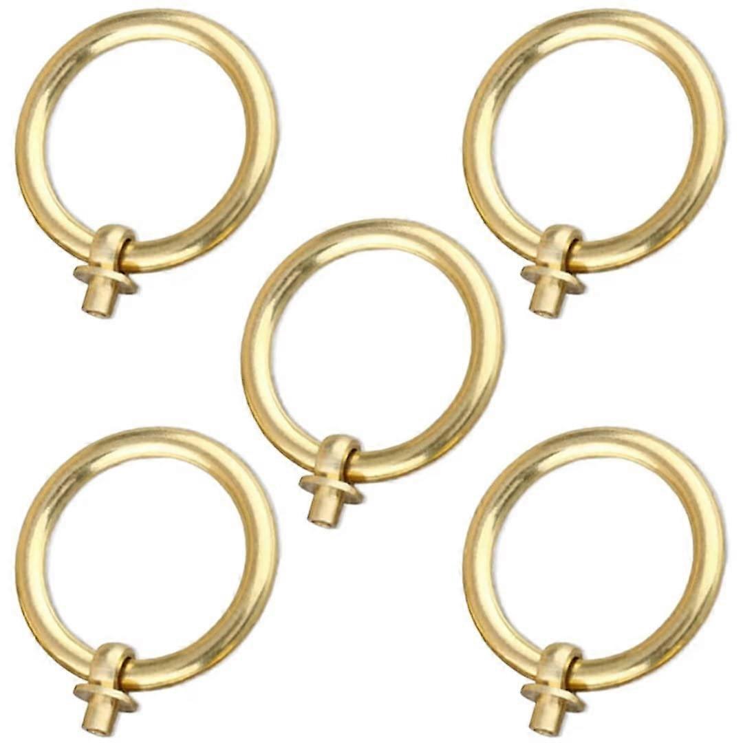 5 Pcs Solid Brass Cabinet Pulls 30mm Brass Ring Drawer Handles for Dresser Cupboard Single Hole