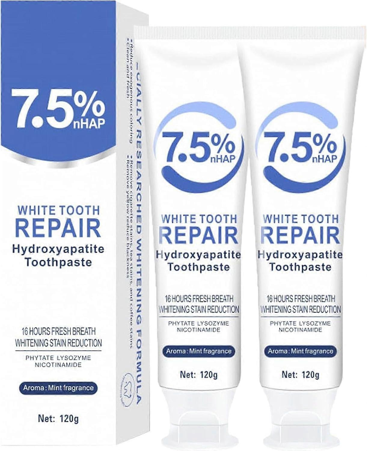 2PCS 7.5% Nano Hydroxyapatite Toothpaste for Sensitive Teeth and Enamel , Fluoride Gentle Mint
