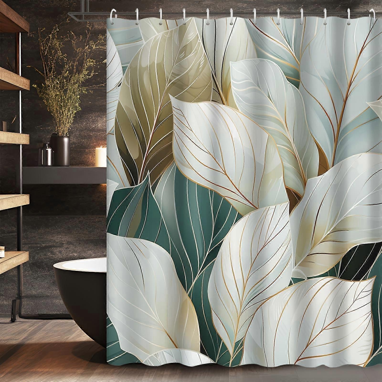 Waterproof Polyester Shower Curtain 63x63 Bohemian Leaf Pattern FadeResistant Easy Install