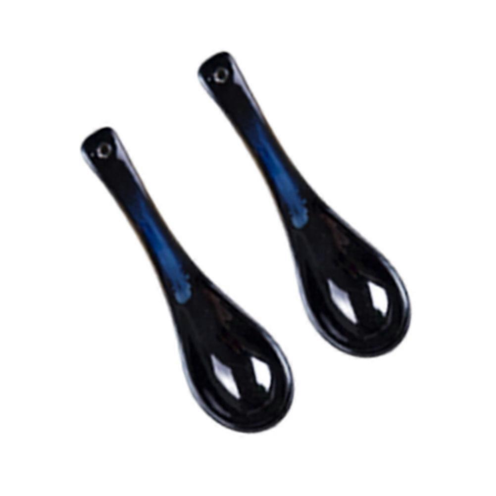 Ceramic Spoon Multi-Function Soup Spoon for Kitchen Use 2Pcs Blue Tableware