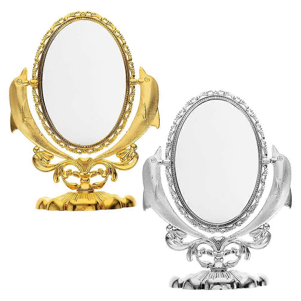 Makeup Use Double Sided Mirror 2Pcs Vintage Standing Desk Mirror