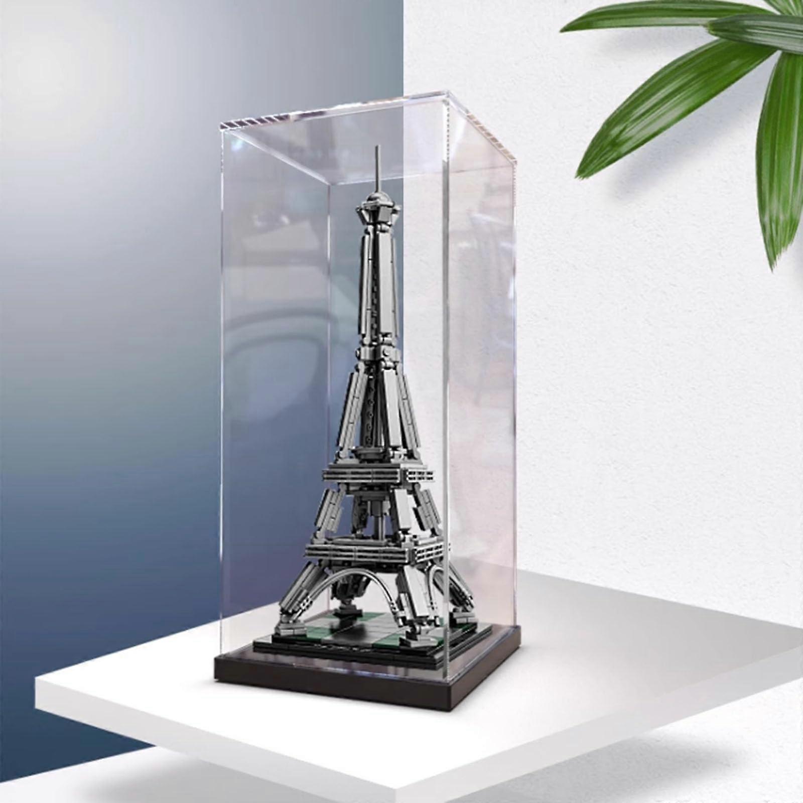 Acrylic Display Case for  Eiffel Tower, Dustproof Clear Showcase with Black Base