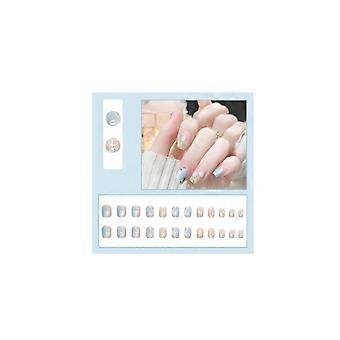 Unhas postiças Jade Gold Flower, 24 peças, acabamento em gel de alta qualidade, longa duração.