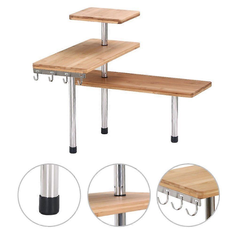 Bamboo Corner Shelf Unit SpaceSaving Freestanding Storage Rack for Kitchen and Bathroom