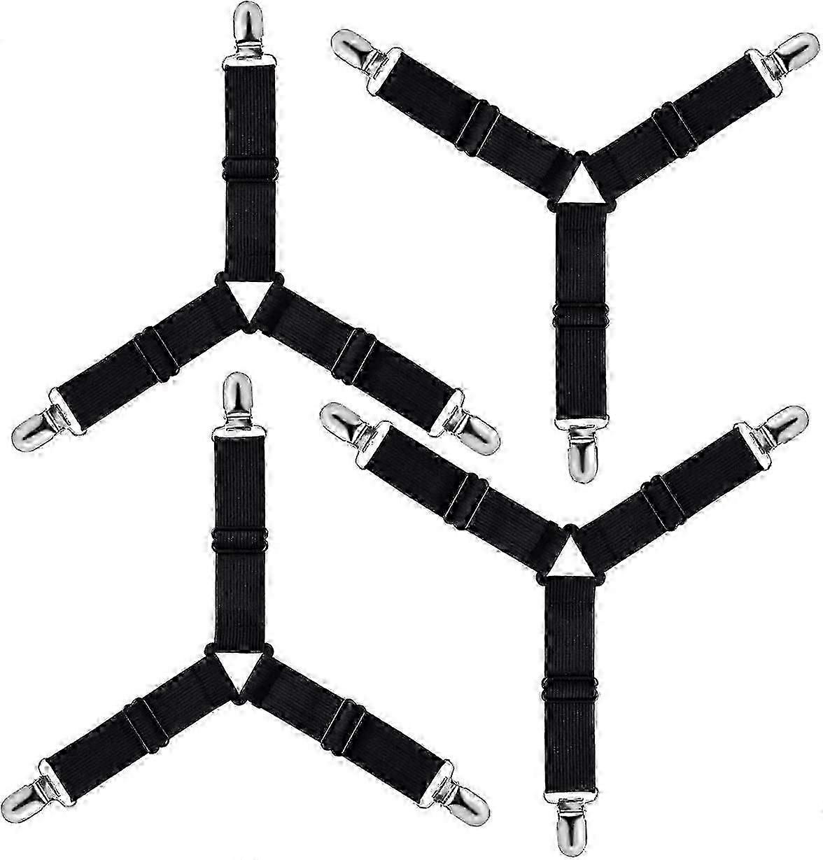 Triangle Tensioner Adjustable Fitted Sheet Fixing Straps (Black, 4-Pack)