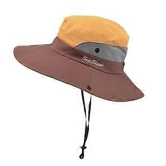 Women's Ponytail Summer Sun Hat UV Protection Wide Brim Foldable Hunting Fishing Hat(Yellow)
