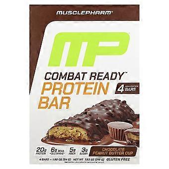 MusclePharm, Combat Ready™ -proteiinipatukka, suklaa-maapähkinävoi-kuppi, 4 patukkaa, 54 g / kpl, 2 kpl