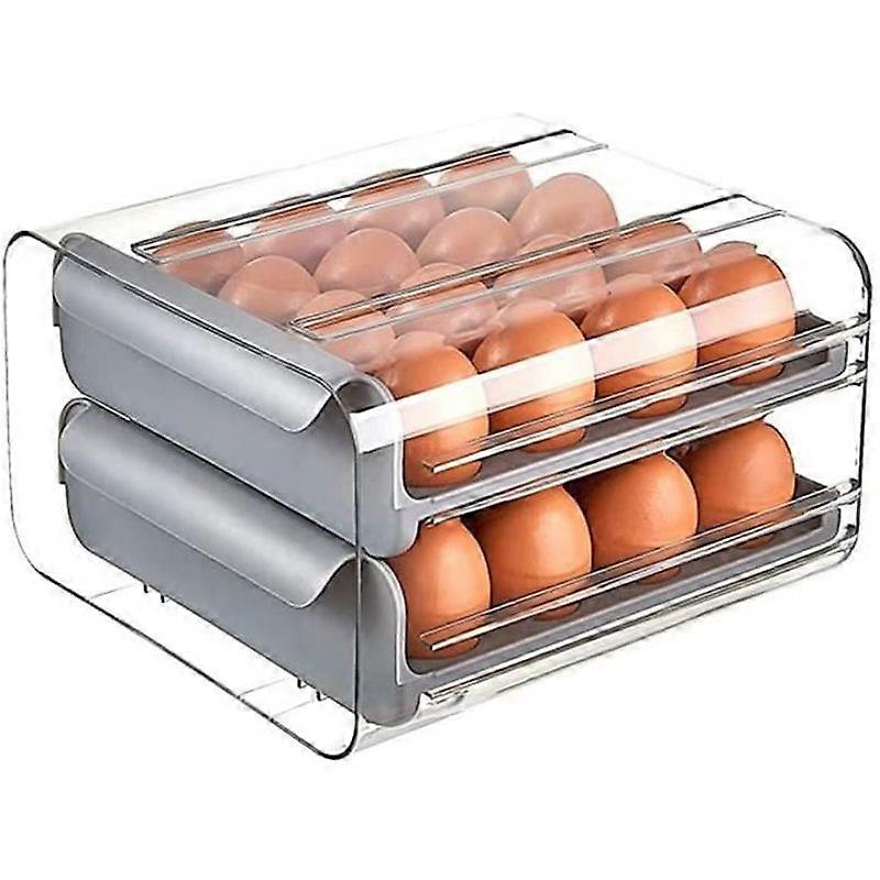 Double Layer Plastic Egg Container for Refrigerator Portable Egg Drawer Storage Shelf