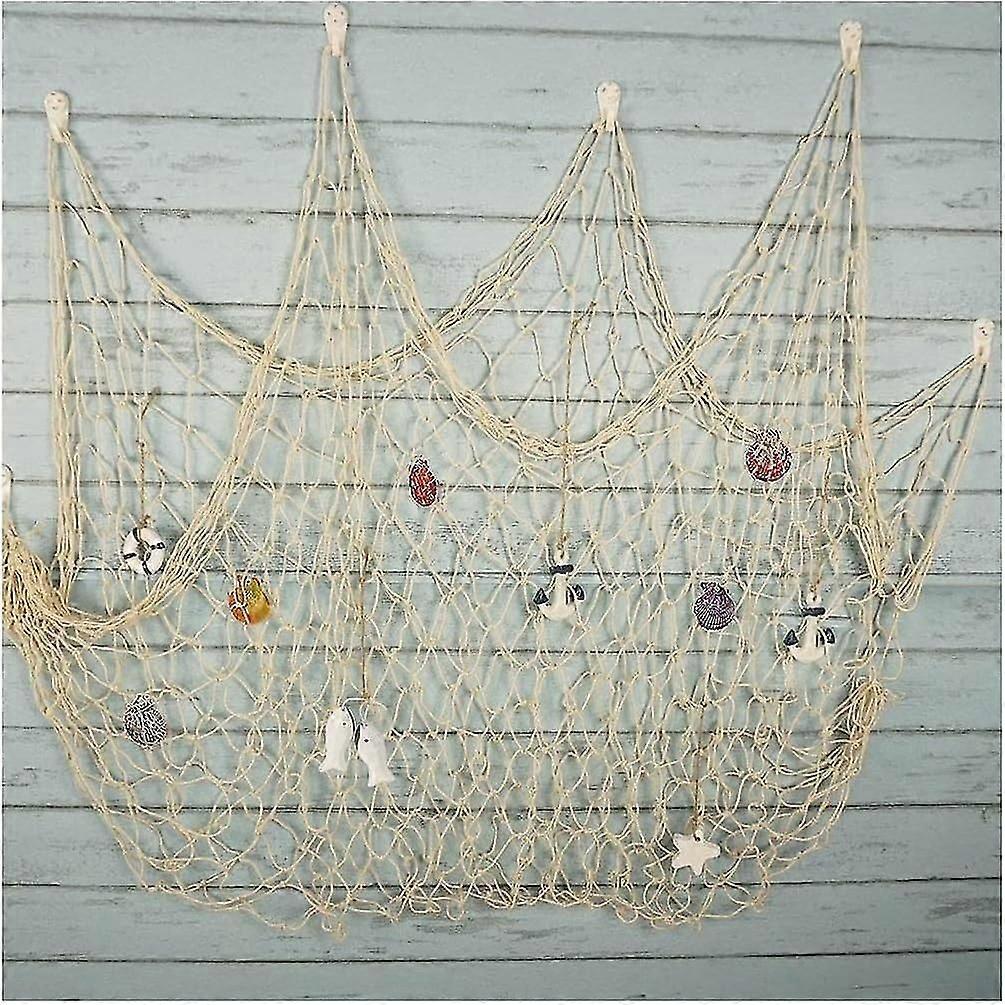 decorative fishing net with shells uk Decoration Sea Shells, 6.56 * 3.28ft Nautical Fishing Wall Nets Mediterranean Style Fish Net for Party Home Home & Kitchen Fangoo 200cm x 150cm Fishing