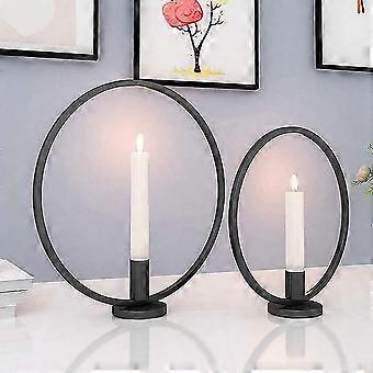 Retro Set Of 2 Iron Round Candlesticks Table Centerpieces Black
