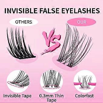 Invisible Band Lash Clusters Kit – 8–18 mm D Curl DIY-Wimpernverlängerungen mit Kleber und Entferner, selbstverpflanzendes Make-up-Set