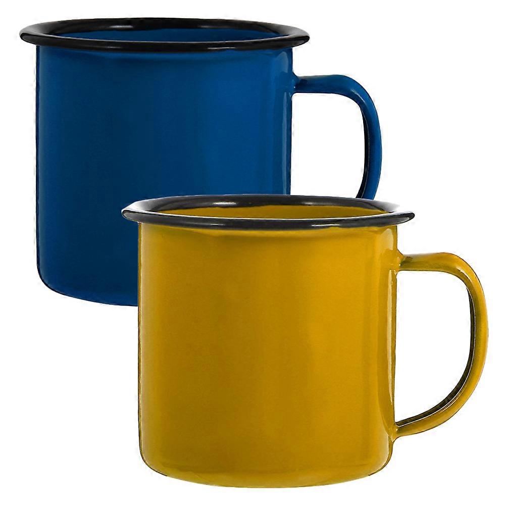 2pcs Solid-colored Enamel Cup Coffee Mug Kitchen Water Cup Small Enamel Drinks Cup
