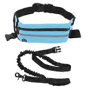 Laisse pour chien mains libres, sac banane, laisse lastique en nylon pour la course nocturne, la marche, bleu clair