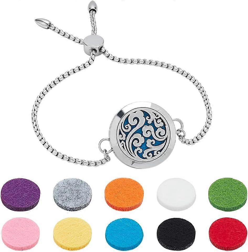 Essential Oil Diffuser Bracelet Aromatherapy Locket Adjustable Stainless Steel Diffuser Bracelet Clouds Pattern Scent Bracelets 10pc Color Refill Pads