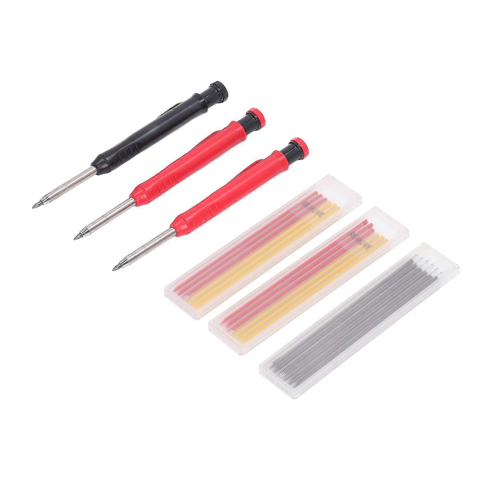Solid Carpenter Pencil Set with Refill Long Nosed Deep Hole Mechanical Marker Marking Tool