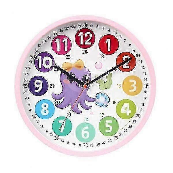 Adjustable Wall Children's Clock, Silent Sweep Movement, 25CM Round, Creative Enlightenment Learning Clock