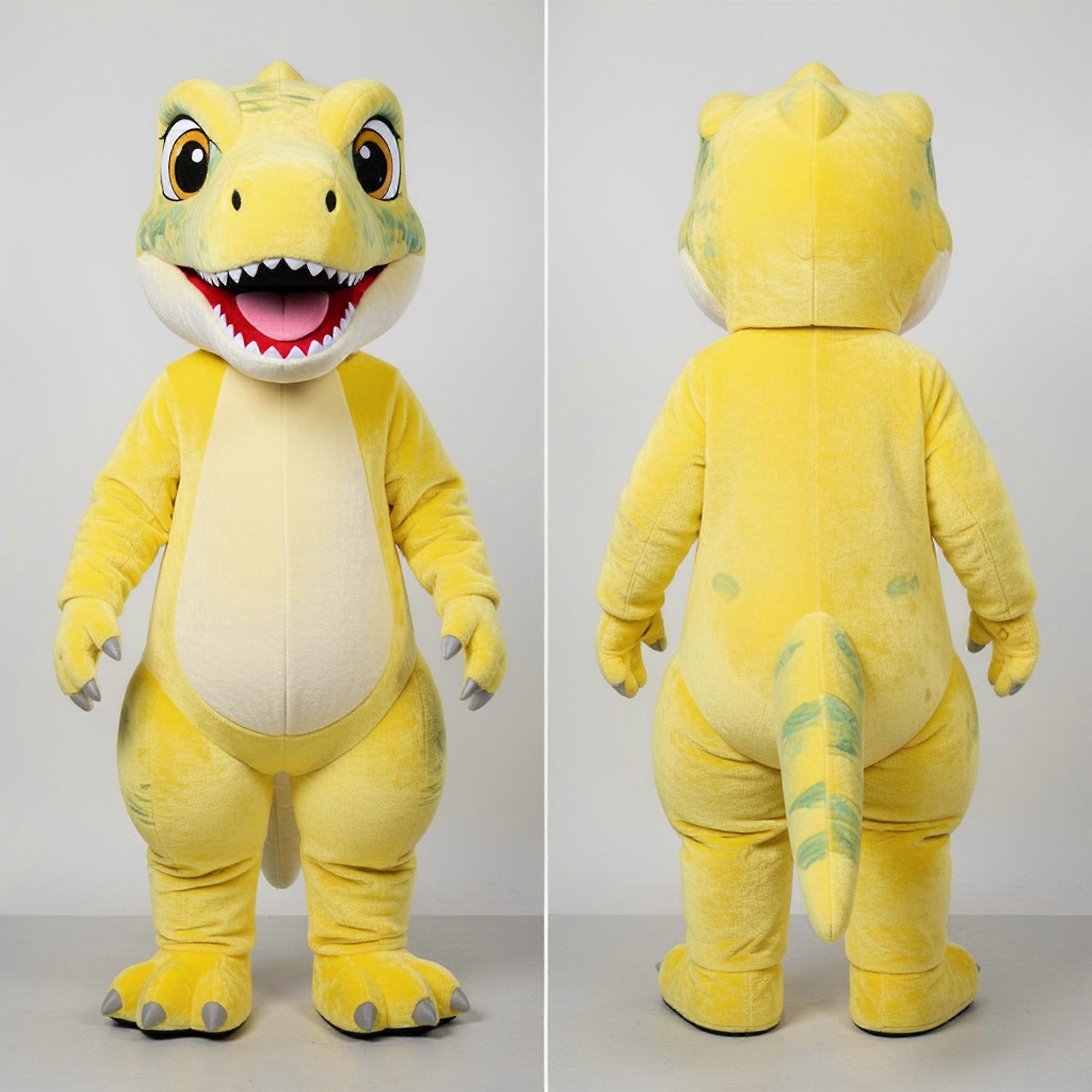 MASTICOT Lemon Yellow Cartoon Velociraptor Mascot