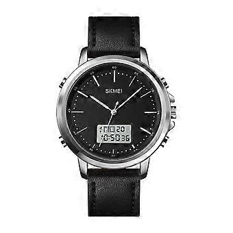 Multifunktionale analog-digitale Herrenuhr mit PU-Armband, komfortable Armbanduhr, ideal für Alltag und Sport, silbernes Gehäuse, weißes Gehäuse