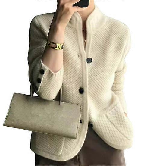 Lady Winter Coat Knitted Thickened Single-breasted Solid Color Pockets Stand Collar Warm Button