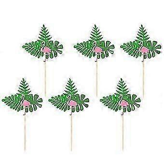 6pcs cake decorations , Leaf Flamingo Cake Picks