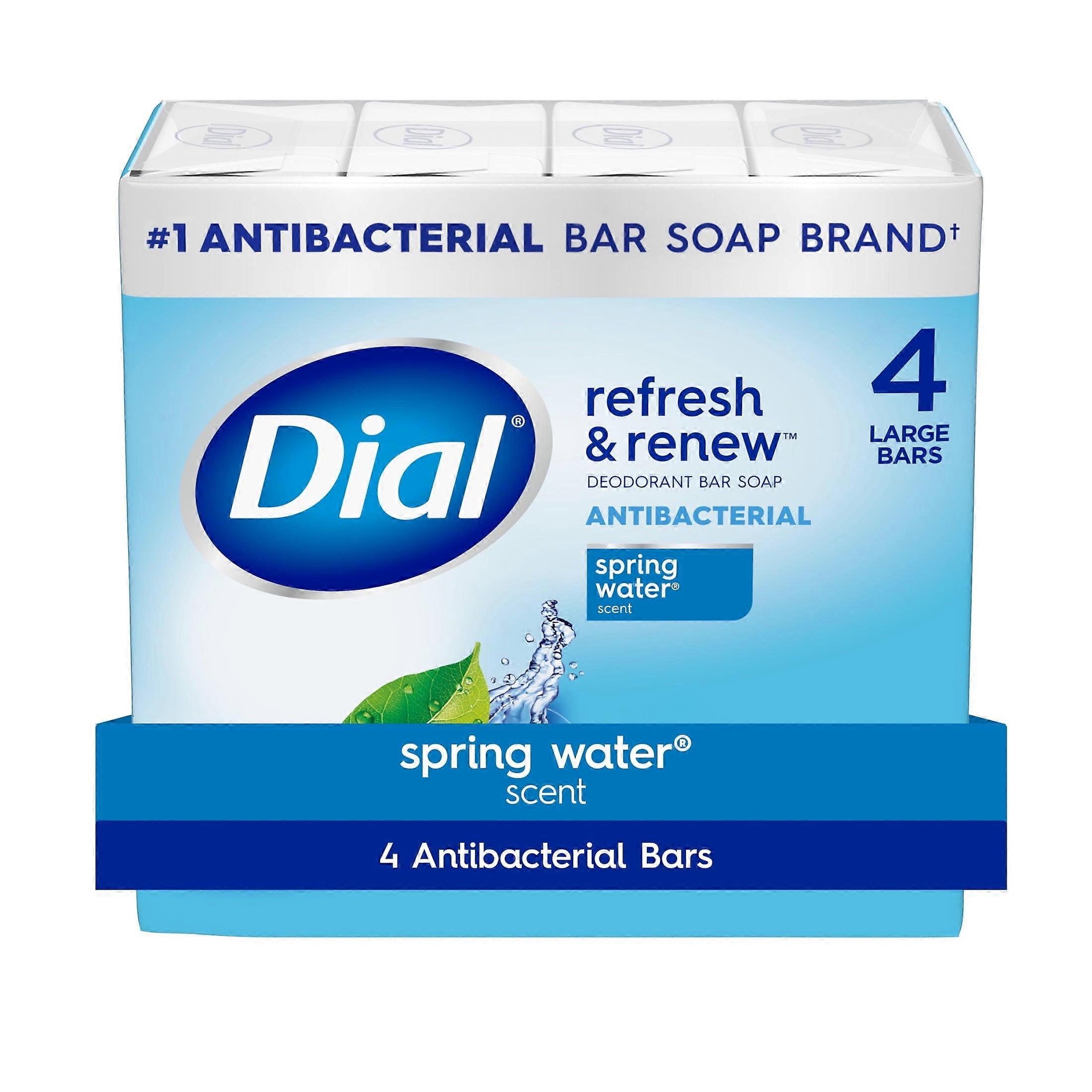 Dial Refresh & Renew Antibacterial Deodorant Bar Soap Spring Water 4 oz 4 Bars