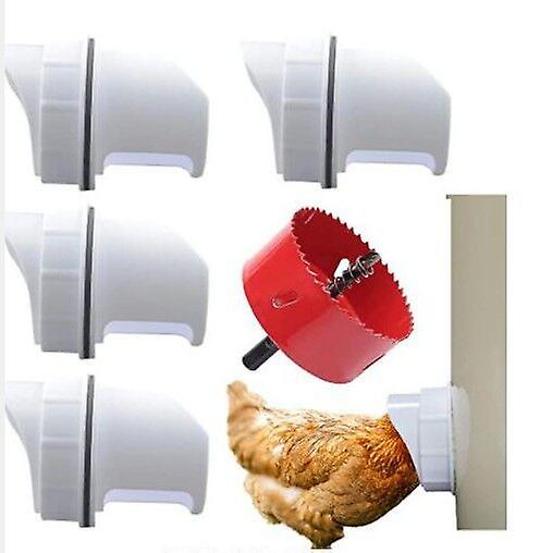 Diy Chicken Feeder Rain Proof Poultry Feeder Port Gravity Feed Kit For Buckets, Barrels, Bins, Troughs 5pcs white