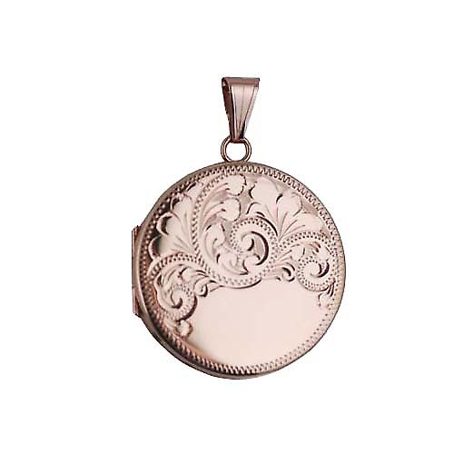 9ct Rose Gold 29mm half hand engraved flat round Locket