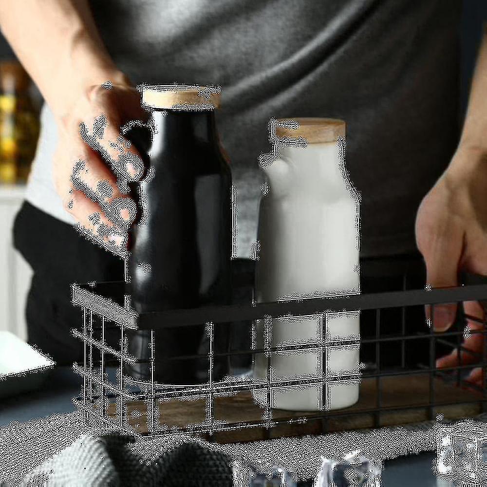 Kitchen Creative Ceramic Sauce Pot Soy Sauce Pot Vinegar Bottle,black