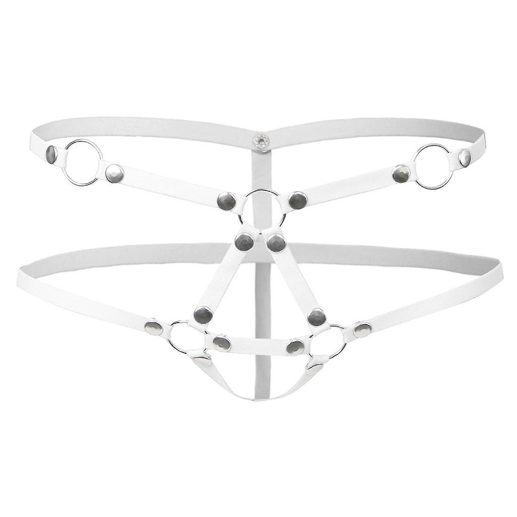 Herren Niet Jockstrap Unterwäsche T-Back G-String Slip Tanga Dessous Weiß