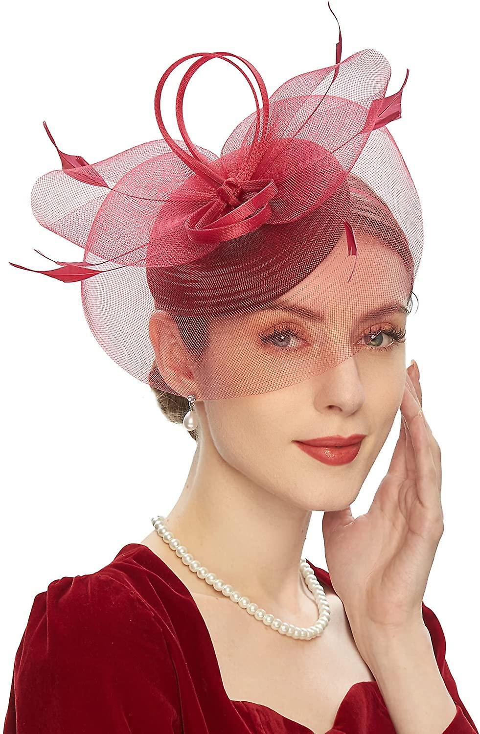 Women's Fascinator Hat With Feather Mesh Kentucky Hat Feather Derby Fascinator Tea Party Pillbox Hat