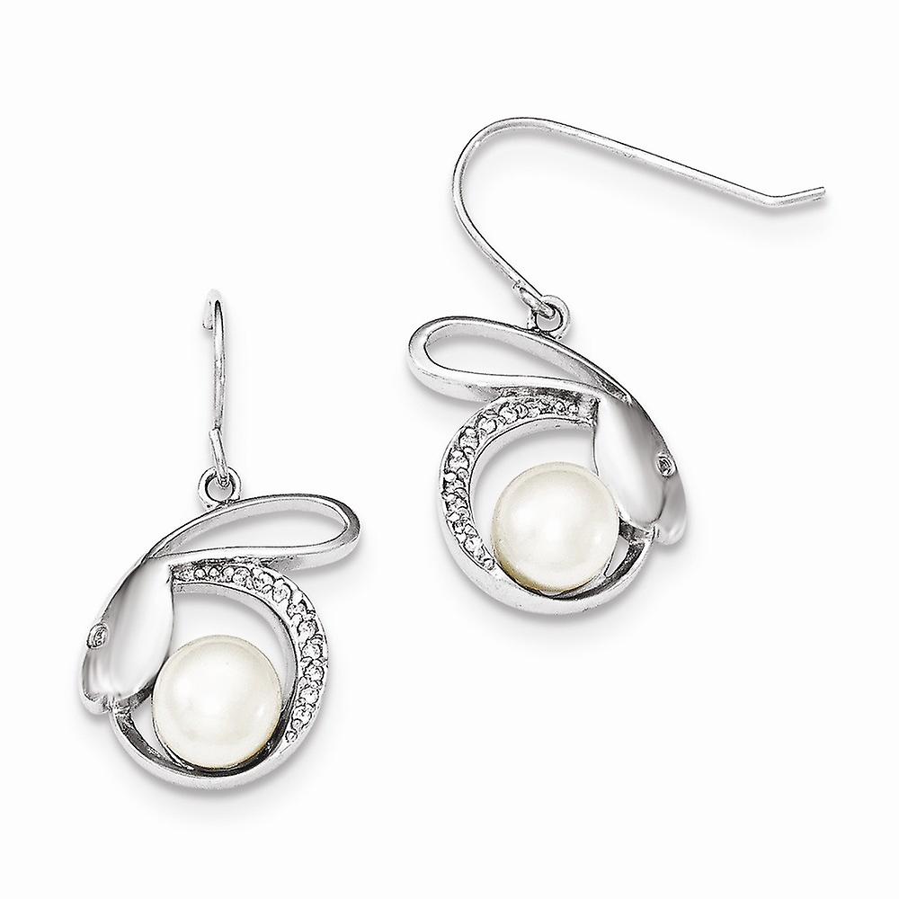 925 Sterling Silver Polished Shepherd hook With Cubic Zirconia 8 9mm Freshwater Cultured Button Pearl Earrings 29x17 Stu