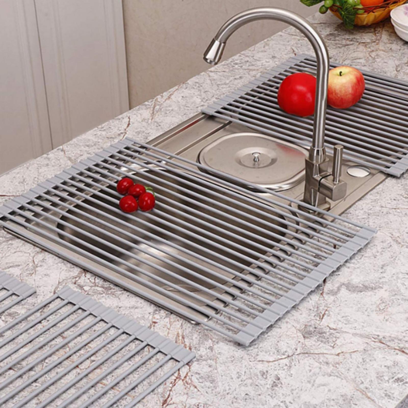 Foldable Drying Rack: Stainless Steel Sink Rack with Silicone Cover for Organizing Kitchen Tableware(Drain Rack)