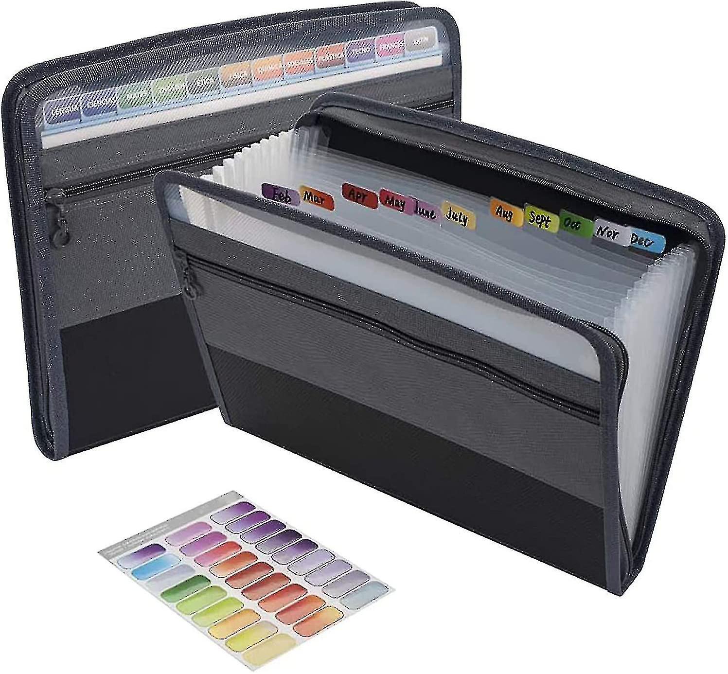 13 Pocket Expanding Folders With Adhesive Labels, Accordion Folder File Organizer A4 Paper Black, 1pc