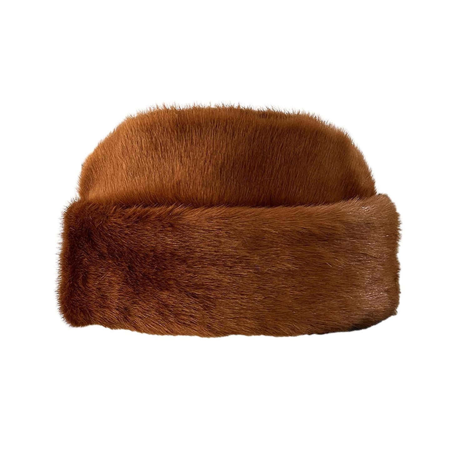 Men Winter Solid Color Imitation Fur Hat Thickened Warm Plush Hat Coldproof Windproof Outdoor Hat