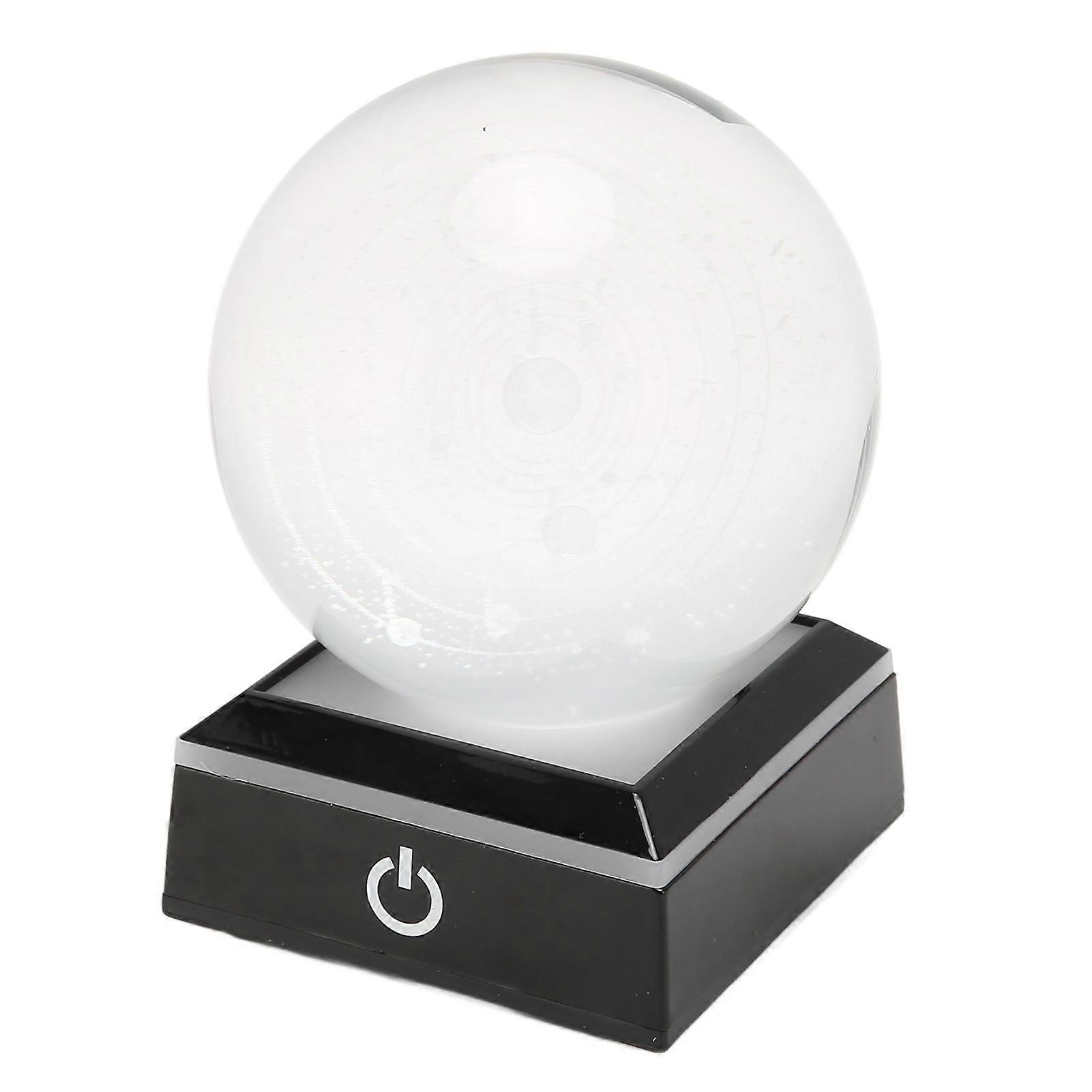 Lampka nocna LED, 6 trybów ściemniania, 3D, układ solarny, szklana kryształowa kula dekoracyjna, z podstawą