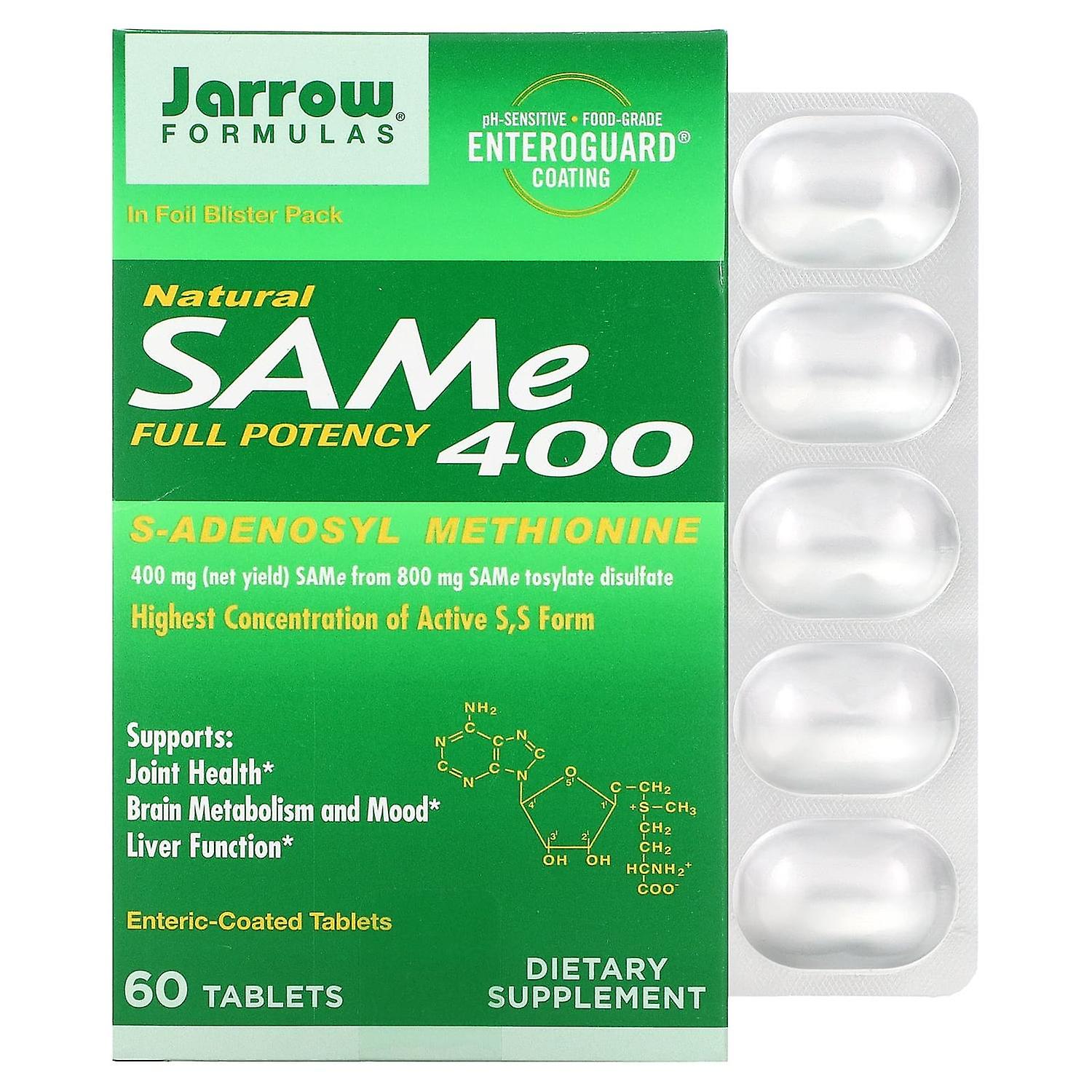 Jarrow Formulas, SAMe (Disulfate Tosylate), 400 mg, 60 Enteric Coated Tablets
