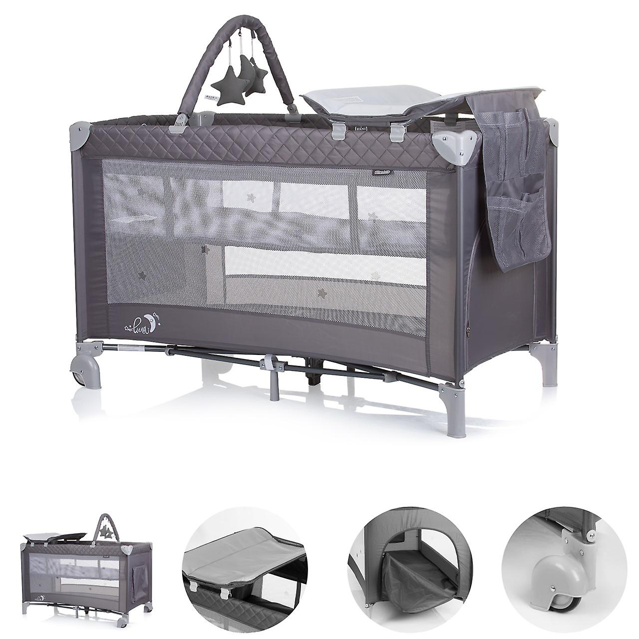 Chipolino Travel Cot Luna 2 Tiers Changing Mat Foldable Play Arch Πτυσσόμενο Στρώμα