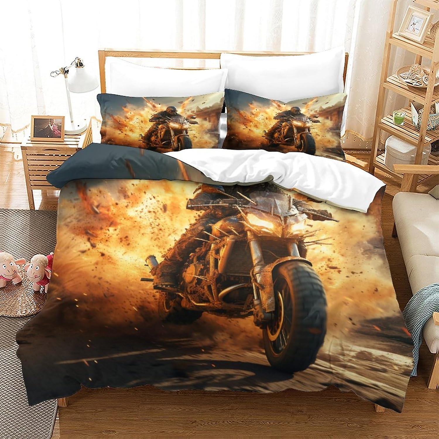 Bedding Duvet Cover Set 3D Print Motorbikes Quilt Cover Bedding Sets, Exploding Print Single Double King Size Microfibre Duvet Cover Set with Pillowca